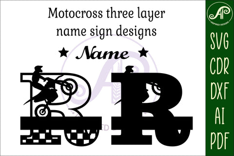 Motocross monogram letter bundle Name signs SVG 3 layer SVG APInspireddesigns 
