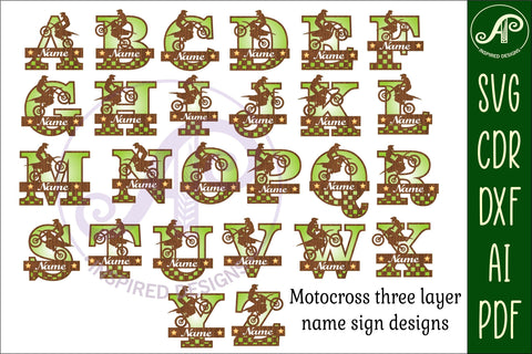 Motocross monogram letter bundle Name signs SVG 3 layer SVG APInspireddesigns 