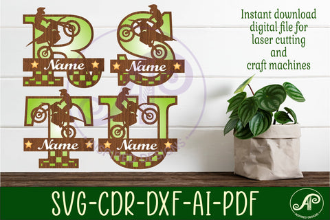 Motocross monogram letter bundle Name signs SVG 3 layer SVG APInspireddesigns 
