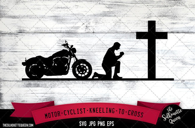 Motor cyclist kneeling to cross SVG, Praying at Memorial Cross -Vector Art Commercial & Personal Use- Cricut,Silhouette,Cameo,Vinyl Cut SVG Loveleen Kaur 