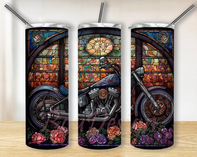 Motorcycle Flowers 20oz Skinny Tumbler Png, Seamless Sublimation Designs Download, Motorcycle Dad Tumbler, Watercolor Tumbler Wrap Sublimation BouDesign 