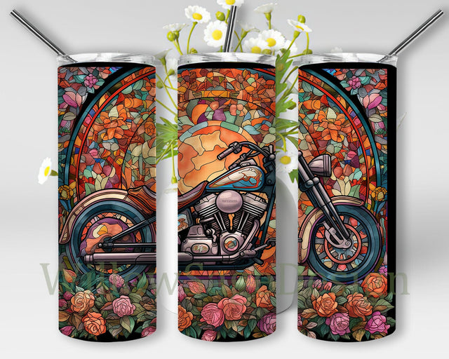 Motorcycle Flowers 20oz Skinny Tumbler Png, Seamless Sublimation Designs Download, Motorcycle Dad Tumbler, Watercolor Tumbler Wrap Sublimation WillowSageDesign 