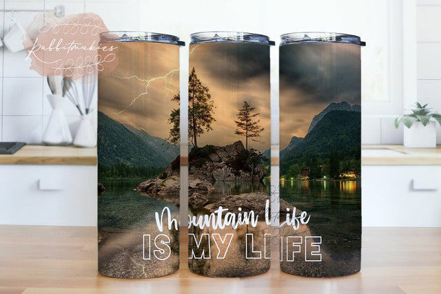 Mountain Adventure 20oz Skinny Tumbler Sublimation Design Mountain Life Outdoors Instant Download, Mountain Tumbler Wrap PNG, Nature 20 oz Skinny Tumbler Sublimation Design Sublimation Rabbitmakies 