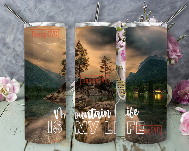 Mountain Adventure 20oz Skinny Tumbler Sublimation Design Mountain Life Outdoors Png, Nature Outdoors Wrap, Mountainscape Sublimation DesignSVG 