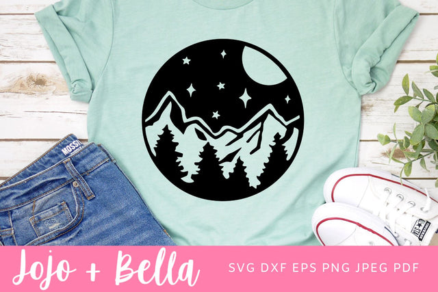 Mountain Badge Svg, Mountain Scene Svg, Mountain Png, cut file, Camping Svg, Vacation Svg, Svg files for Cricut, Silhouette, Sublimation SVG Jojo&Bella 