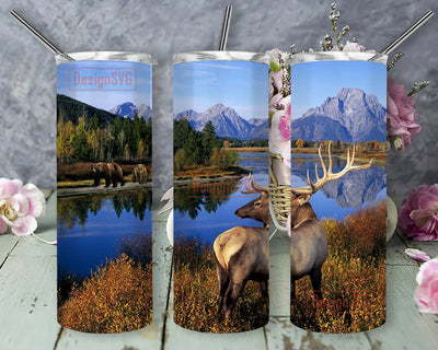Mountain Bear And Deer Tumbler Design, Nature Scene 20oz Tumbler Wrap, Bear And Deer Tumbler Png, Animal Love Sublimation Design, Instant Download Sublimation DesignSVG 