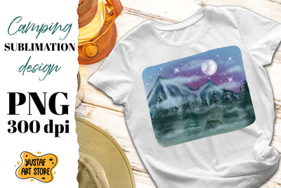 Mountain Camping sublimation design. Night forest landscape Sublimation Yustaf Art Store 