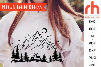 Mountain Deers SVG - Woodland Scene Cut File SVG RedHelgaArt 