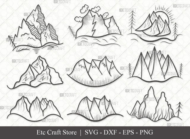Mountain Outline SVG Cut File | Hiking Svg | Nature Svg | Pine Tree Svg | Bundle SVG ETC Craft 