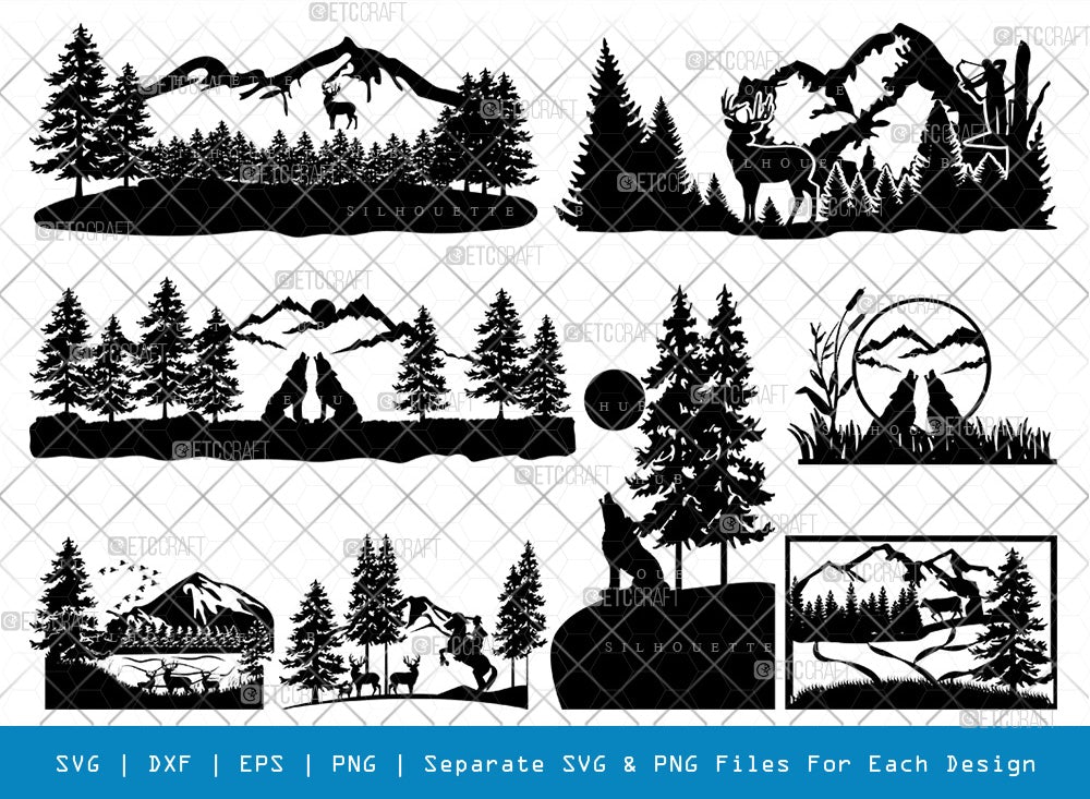 Mountain Scenery SVG Cut Files | Mountain Scenery Silhouette | Mountain