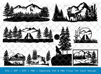 Mountain Scenery SVG Cut Files | Mountain Scenery Silhouette | Mountain Svg | Forest Svg | Trees Svg | Travel Outdoor Svg | Mountain Scenery Bundle SVG ETC Craft 