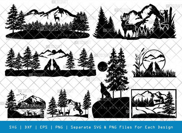 Mountain Scenery SVG Cut Files | Mountain Scenery Silhouette | Mountain Svg | Forest Svg | Trees Svg | Travel Outdoor Svg | Mountain Scenery Bundle SVG ETC Craft 