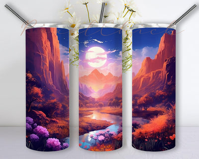 Mountain Stream Sunset 20oz Skinny Tumbler Png, Colorful Tumbler, Colorful Mountain Sunset Sublimation Design Tumbler, Mountain Sunset Tumbler Png Sublimation PixelChick 