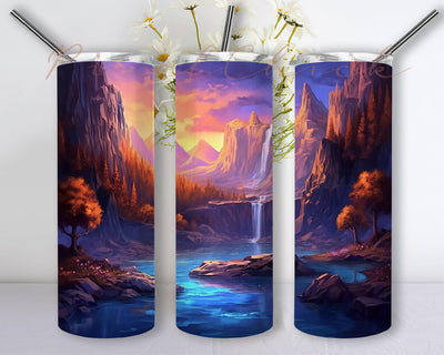 Mountain Stream Sunset 20oz Skinny Tumbler Png, Colorful Tumbler, Colorful Mountain Sunset Sublimation Design Tumbler, Mountain Sunset Tumbler Png Sublimation PixelChick 