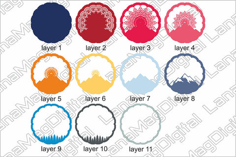 Mountain sunset layered mandala SVG 3d mandala shadow box 3D Paper LanaMagDigital 