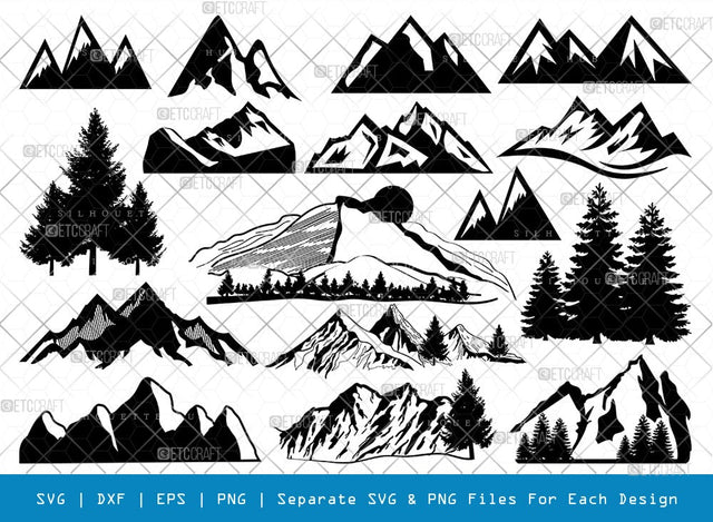 Mountain SVG Cut Files | Mountain Silhouette | Hiking Svg | Forest Svg | Trees Svg | Travel Outdoor Svg | Mountain Bundle SVG ETC Craft 
