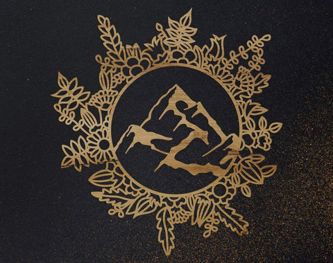 Mountain svg, dxf files for plasma, cnc files for wood, adventure svg, camping svg, floral wreath svg, floral svg, boho svg SVG CutLeafSvg 