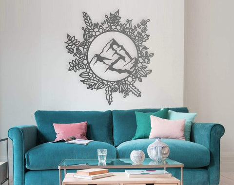 Mountain svg, dxf files for plasma, cnc files for wood, adventure svg, camping svg, floral wreath svg, floral svg, boho svg SVG CutLeafSvg 