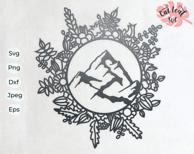 Mountain svg, dxf files for plasma, cnc files for wood, adventure svg, camping svg, floral wreath svg, floral svg, boho svg SVG CutLeafSvg 