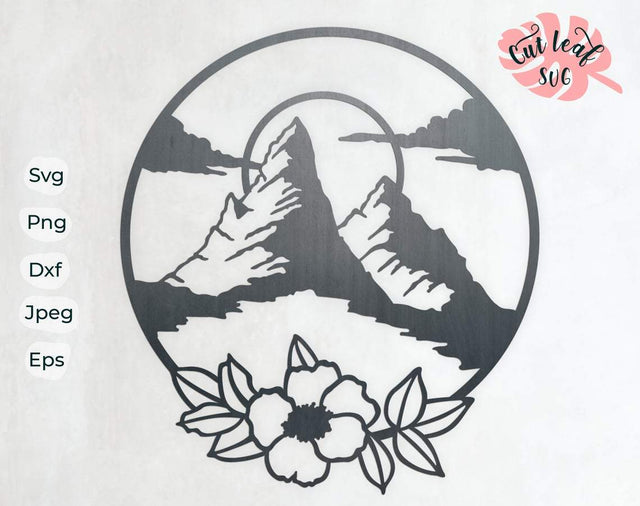 Mountain svg, dxf files for plasma, cnc files for wood, mountain svg, adventure svg, camping svg, floral wreath svg, floral svg, boho svg SVG CutLeafSvg 