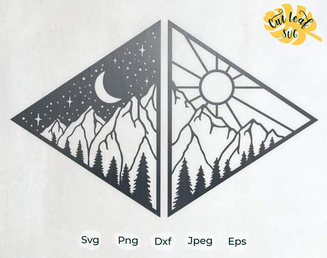 Mountain svg, dxf files for plasma, cnc files for wood, mountains svg, moon sun svg, camping svg, mountains svg, outdoors svg, camper svg SVG CutLeafSvg 