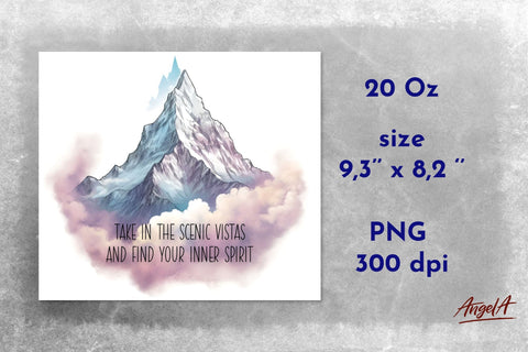 Mountain tumbler wrap / Mountain silhouette png with clouds Sublimation Angelina Semenova 