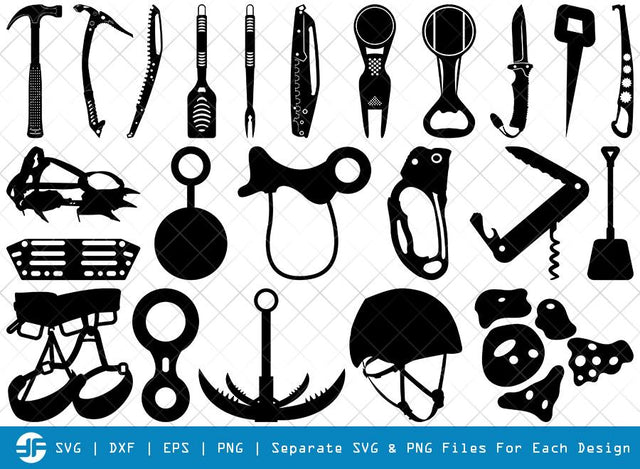 Mountaineers Tool SVG Cut Files | Climber Tools Silhouette Bundle | Nut Tool Svg SVG ETC Craft 