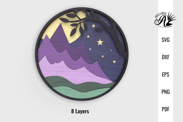 Mountains and Moonlight layered SVG files SVG Angel on Empire 