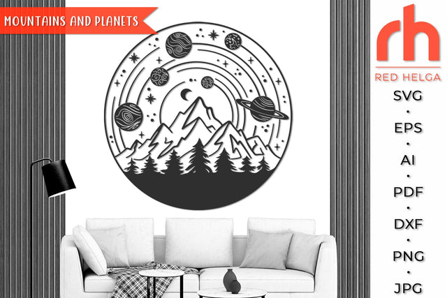 Mountains and Planets SVG, Space Design DXF, Fantasy Landscape Cut File SVG RedHelgaArt 