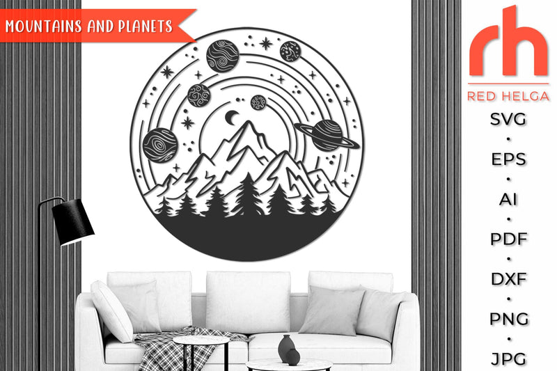 Mountains and Planets SVG, Space Design DXF, Fantasy Landscape Cut File SVG RedHelgaArt 
