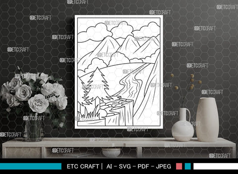 Mountains And River Printable Coloring Page Bundle, PDF Colouring Book, Instant Download, CBP00001 SVG ETC Craft 