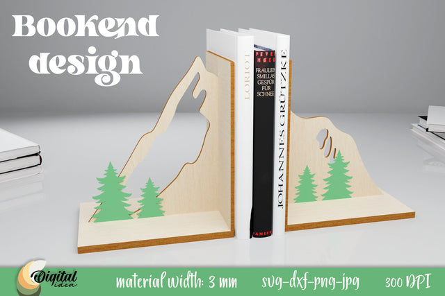 Mountains and Trees SVG. Laser Cut SVG. Bookend Laser Cut SVG Design SVG Evgenyia Guschina 