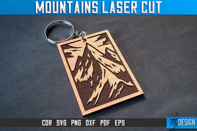 Mountains Keychain Laser Cut SVG | Camping Laser Cut SVG Design | CNC Files SVG Fly Design 