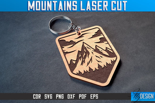 Mountains Keychain Laser Cut SVG | Camping Laser Cut SVG Design | CNC Files SVG Fly Design 