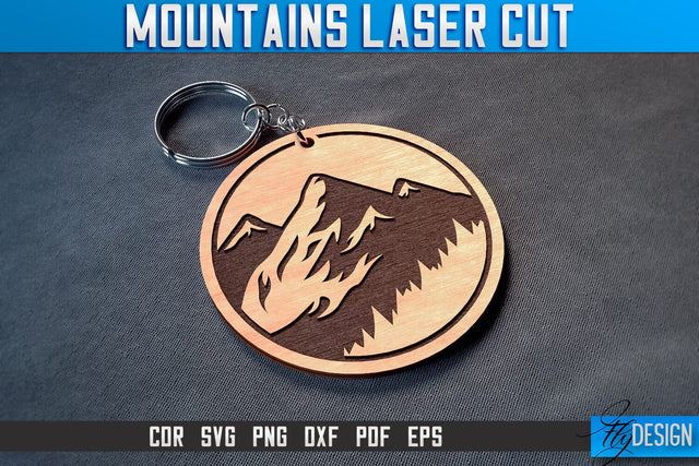 Mountains Keychain Laser Cut SVG | Camping Laser Cut SVG Design | CNC Files SVG Fly Design 