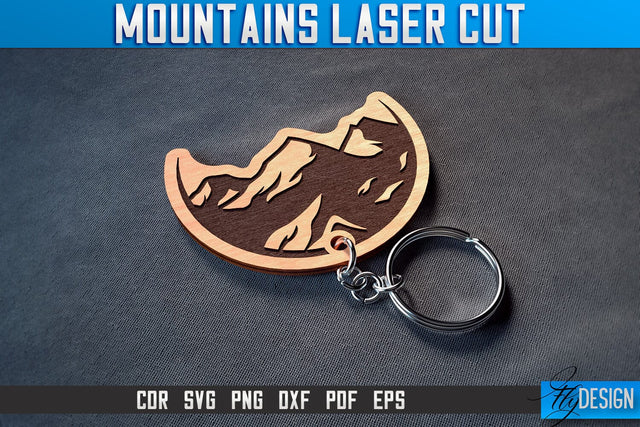 Mountains Keychain Laser Cut SVG | Camping Laser Cut SVG Design | CNC Files SVG Fly Design 