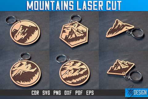 Mountains Keychain Laser Cut SVG | Camping Laser Cut SVG Design | CNC Files SVG Fly Design 