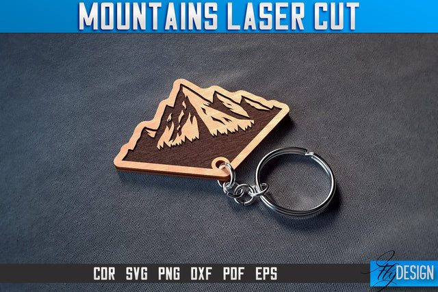 Mountains Keychain Laser Cut SVG | Camping Laser Cut SVG Design | CNC Files SVG Fly Design 