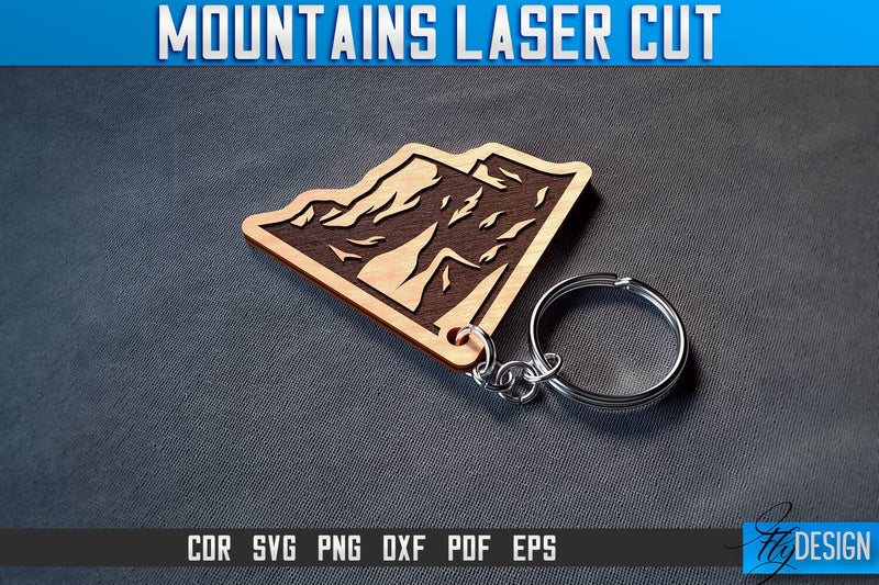 Mountains Keychain Laser Cut SVG | Camping Laser Cut SVG Design | CNC Files SVG Fly Design 