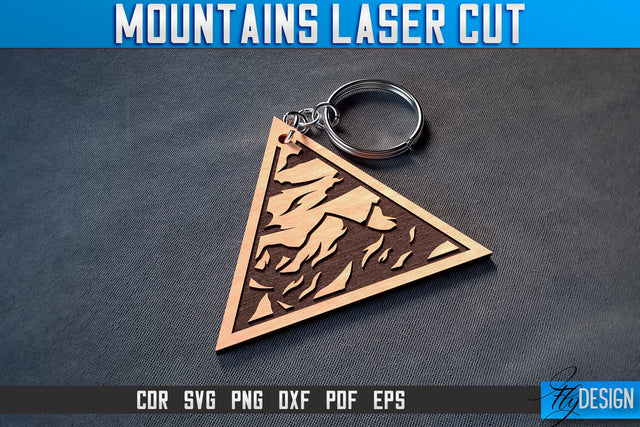 Mountains Keychain Laser Cut SVG | Camping Laser Cut SVG Design | CNC Files SVG Fly Design 
