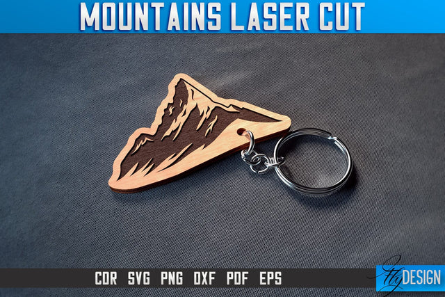 Mountains Keychain Laser Cut SVG | Camping Laser Cut SVG Design | CNC Files SVG Fly Design 