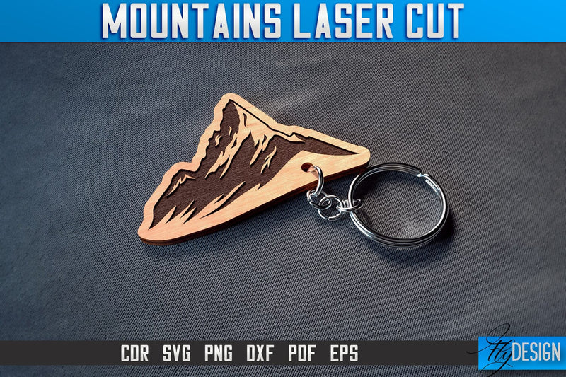 Mountains Keychain Laser Cut SVG | Camping Laser Cut SVG Design | CNC Files SVG Fly Design 