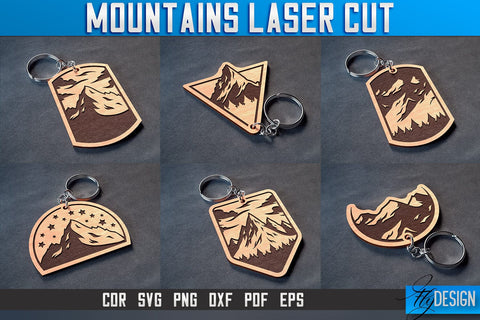 Mountains Keychain Laser Cut SVG | Camping Laser Cut SVG Design | CNC Files SVG Fly Design 