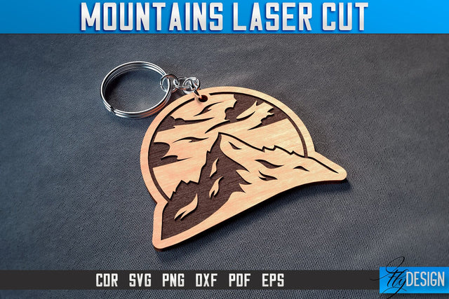 Mountains Keychain Laser Cut SVG | Camping Laser Cut SVG Design | CNC Files SVG Fly Design 