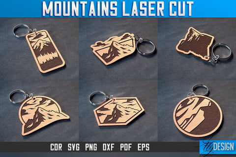 Mountains Keychain Laser Cut SVG | Camping Laser Cut SVG Design | CNC Files SVG Fly Design 