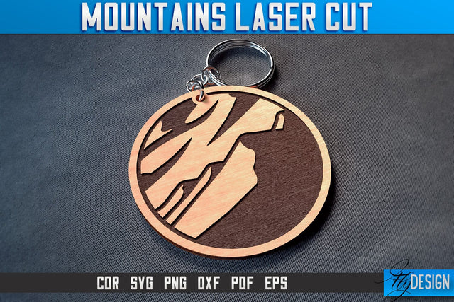 Mountains Keychain Laser Cut SVG | Camping Laser Cut SVG Design | CNC Files SVG Fly Design 