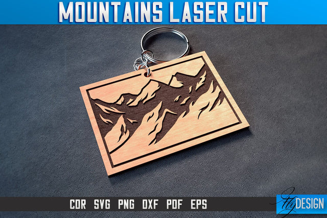 Mountains Keychain Laser Cut SVG | Camping Laser Cut SVG Design | CNC Files SVG Fly Design 