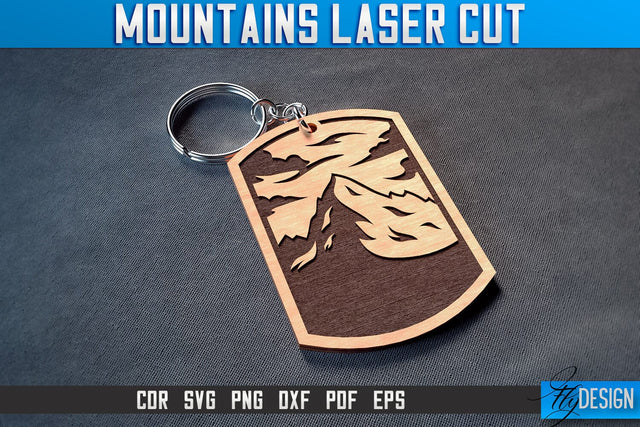 Mountains Keychain Laser Cut SVG | Camping Laser Cut SVG Design | CNC Files SVG Fly Design 