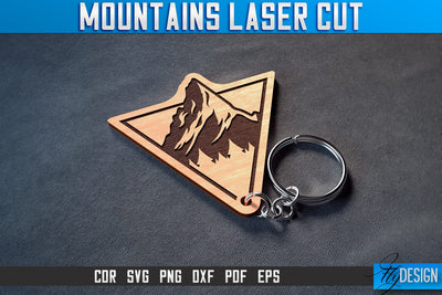 Mountains Keychain Laser Cut SVG | Camping Laser Cut SVG Design | CNC Files SVG Fly Design 