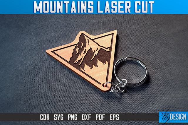 Mountains Keychain Laser Cut SVG | Camping Laser Cut SVG Design | CNC Files SVG Fly Design 